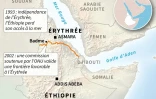 Carte de l'Ethiopie, de l'Erythrée et de leur frontière disputée.