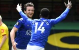 Le défenseur de Leicester Ben Chilwell (g) vient de marquer à Watford, le 20 juin 2020