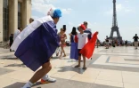 Sur le Trocadéro à Paris, quelques heures avant le coup d'envoi du match, le 15 juillet 2018