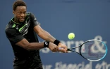 La joie du Français Gaël Monfils, lors de son match face à l'Australien Alex De Minaur, le 18 août 2021 au tournoi de Cincinnati à Mason (Ohio)
