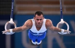 Le Français Samir Ait Said lors de l'épreuve des anneaux en gymnastique artistique lors des Jeux olympiques de Tokyo à l'Ariake Gymnastics Centre le 24 juillet 2021 