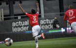 L'attaquant de Lille Jonathan David célèbre son but contre Angers, suivi par Burak Yilmaz, lors de la 38e journée de Ligue 1 le 23 mai