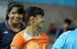 Les lutteuses Sakshi Malik et Vinesh Phogat à l'entraînement le 24 mai 2016 à Lucknow