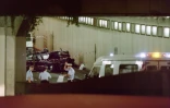 L'épave de la voiture accidentée où se trouvait Lady Diana après l'accident dans le tunnel de l'Alma à Paris le 31 août 1997
