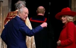 Le roi Charles III et la reine Camilla arrivent à la chapelle Saint-Georges de Windsor pour la messe de Pâques, le 5 avril 2026 