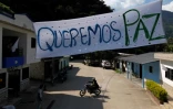 Une banderole portant l'inscription "Nous voulons la paix" dans une rue de la municipalité de Teorama, dans la région de Catatumbo, département de Norte de Santander, en Colombie, le 23 janvier 2025