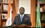 L'ancien président ivoirien et leader du Parti démocratique de Côte d'Ivoire (PDCI), Henri Konan Bédié, s'exprime lors de ses vœux de nouvel an, le 31 décembre 2020 à Abidjan