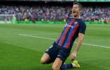 Le nouveau buteur du FC Barcelone Robert Lewandowski lors de la rencontre de Liga  contre le Real Valladolid FC au Camp Nou le 28 août 2022