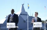 Les ministres de la Défense des Etats-Unis Lloyd Austin (gauche) et de la Suède Pal Jonson donnent une conférence de presse, le 19 avril 2023 à Stockholm