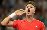 Le Tchèque Jakub Mensik après sa qualification en finale du Masters 1000 de Miami aux dépens de l'Américan Taylor Fritz, le 28 mars 2025