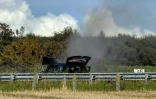La BMW qui a délibérément foncé sur les militaires à Levallois-Perret (Hauts-de-Seine) est interceptée par la police sur l'autoroute vers Calais, le 9 août 2017 