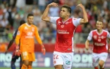L'attaquant de Reims Pablo Chavarria buteur lors de la victoire 1-0 face à Lyon au Stade Auguste Delaune le 17 août 2018