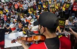 Manifestation de musiciens devant l'ambassade de France à Rangoun, le 19 février 2021
