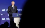 Le secrétaire général de l'OCDE Mathias Cormann s'exprime le 3 juin 2025 au siège de l'OCDE à Paris