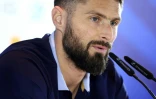 L'attaquant de l'équipe de France de football Olivier Giroud, a appelé les électeurs à voter lors des législatives des 30 juin et 7 juillet, lors d'une conférence de presse à Paderborn (Allemagne), le 14 juin 2024