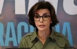 Rachida Dati, candidate Les Républicains (LR) à la mairie de Paris, s'adresse aux journalistes et à ses partisans après l'annonce de sa défaite au 2e tour des municipales, le 22 mars 2026 à Paris