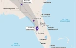 Carte de Cuba et de la Floride localisant la trajectoire d'Irma, lundi matin, avec sa trajectoire prévue jusqu'à mercredi 00h00