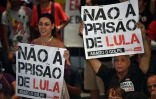 Des partisans de l'ex-président brésilien Lula manifestent à Sao Bernardo do Campo alors que la Cour suprême de Justice doit rendre son jugement sur la demande d'habeas corpus de l'ancien dirigeant, le 4 avril 2018 