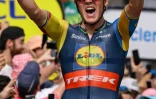 Le Danois Mads Pedersen lors de sa victoire à Limoges pour la 8e étape du Tour de France, le 8 juillet 2023