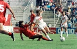 8e de finale du Mondial 1986 entre l'Union soviétique et la Belgique (rouge), à Leon au Mexique, le 15 juin