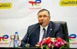 Le PDG de Total Energies, Patrick Pouyanné, s'exprime lors d'une conférence de presse à Paramaribo, au Suriname, le 13 septembre 2023