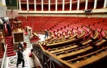L'hémicycle de l'Assemblée nationale avant une session extraordinaire le 19 mars 2020 