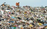 Un ouvrier sri-lankais trie les plastiques dans une décharge proche de Colombo, le 6 mai 2018 