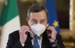Mario Draghi lors d'une conférence de presse après avoir rencontré le président italien Sergio Mattarella, le 3 février 2021 au palais de la Quirinale, à Rome
