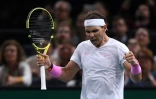 L'Espagnol Rafael Nadal exulte après avoir battu le Français Adrian Mannarino au 2e tour du Masters 1000 de Paris, le 30 octobre 2019