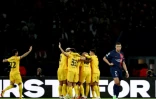 L'attaquant du PSG Kylian Mbappé après le 3e but de Barcelone, en quart de finale aller de la Ligue des champions, le 10 avril 2024 au Parc des Princes