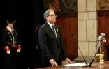 Le président de la région Catalogne Quim Torra pendant la prestation de serment de son gouvernement régional le 2 juin 2018 à Barcelone