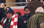 Le président du Paris Saint Germain Nasser al-Khelaifi dans les tribunes lors du match de PSG contre le Bayern, en Ligue des champions, le 26 novembre 2024 à Munich 