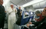 Le pape face aux journalistes dans l'avion le ramenant du Mexique à Rome le 18 février 2016