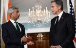 Le secrétaire d'Etat américain Antony Blinken (droite) s'entretient avec le ministre indien des Affaires étrangères Subrahmanyam Jaishankar, le 28 septembre 2023 à Washington