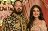 Anant Ambani, fils de Mukesh Ambani, l'homme le plus riche d'Asie, et sa future épouse Radhika Merchant, le 5 juillet 2024 à Bombay, en Inde