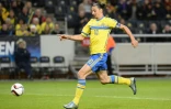 Zlatan Ibrahimovic auteur du premier but de la Suède face à la Moldavie en qualifications à l'Euro-2016, le 12 octobre 2015 à Solna près de Stockholm