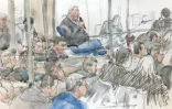 Croquis d'audience de Dominique Pelicot (c) lors de son procès au tribunal d'Avignon, le 17 septembre 2024