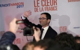 Benoît Hamon à son QG de campagne au soir du premier tour de la primaire du PS, le 22 janvier 2017 à Paris 