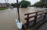 Débordement de la rivière Sakai, le 29 août 2024 à Tamana, dans le département de Kumamoto, au Japon