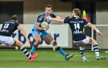 L'arrière sud-africain de Montpellier, Henry Immelman (c), ballon en main lors du match de Top 14 à domicile face au Racing 92, le 29 janvier 2021