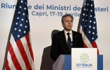 Le secrétaire d'Etat américain lors d'une conférence de presse à l'issue d'une réunion du G7 à Capri, le 19 avril 2024 en Italie