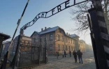 Le portail d'entrée surmonté de la sinistre devise des nazis "Arbeit macht frei" ("Le travail rend libre"), dans l'ancien camp d'extermination d'Auschwitz à Oswiecim en Pologne, le 5 décembre 2019