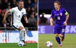 Photomontage des stars de l'Angleterre Harry Kane (g) et de la Croatie Luka Modric