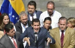 L'opposant Juan Guaido, qui s'est proclamé président du Venezuela, lors d'une conférence de presse le 4 février 2019 à Caracas