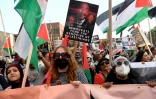 Des manifestants propalestiniens lors d'un rassemblement en marge de la convention démocrate à Chicago, le 21 août 2024 dans l'Illinois