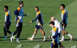 Kylian Mbappé (c) lors d'une session d'entraînement avec ses coéquipiers du Real Madrid, le 18 octobre 2024 à Valdebebas, près de Madrid