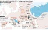 Carte des déclarations unilatérales d'indépendance en Europe et état actuel de leur adhésion ou non aux Nations unies