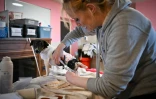 Stéphanie Lisicki soigne un chien au refuge pour animaux Suzi Handicap, le 18 mars 2025 à Montreuil-au-Houlme, dans l'Orne
