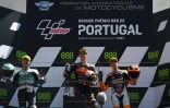 Le podium de la course Moto3 du GP du Portugal le 18 avril 2021 à Portimao