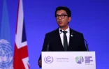 Le président malgache Andry Rajoelina à la tribune de la COP26 à Glasgow (Royaume-Uni) le 2 novembre 2021 